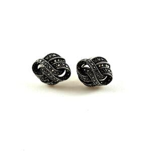 Judith Jack Sterling Silver Marcasite Knot Earrings JJ Logo Vintage Studs